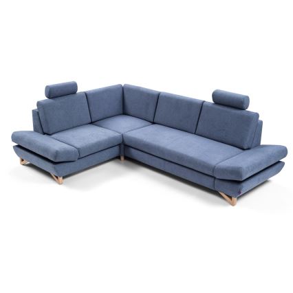 Canapé d'angle pliable rembourré en forme de L avec un espace de rangement AVESTA gauche bleu