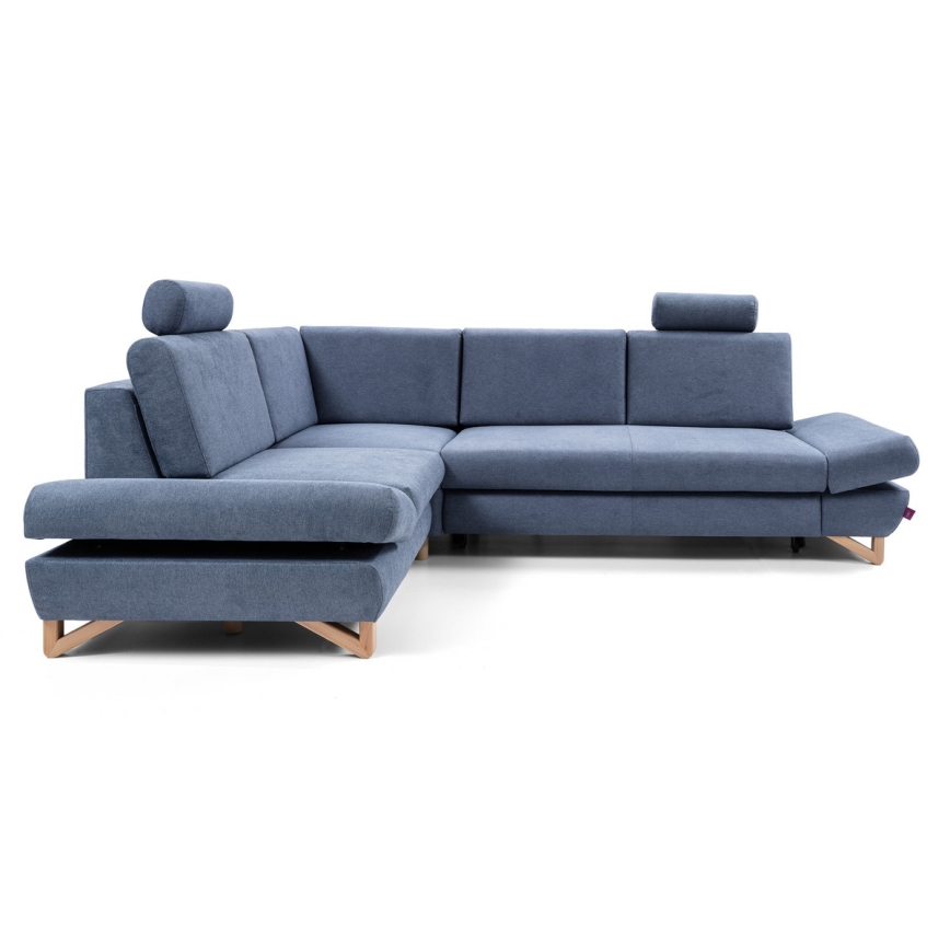 Canapé d'angle pliable rembourré en forme de L avec un espace de rangement AVESTA gauche bleu