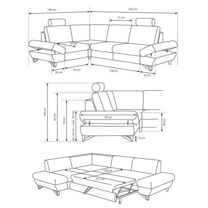 Canapé d'angle pliable rembourré en forme de L avec un espace de rangement AVESTA gauche bleu