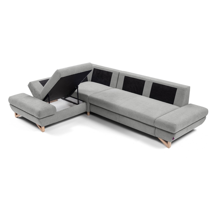 Canapé d'angle pliable rembourré en forme de L avec un espace de rangement AVESTA gauche gris