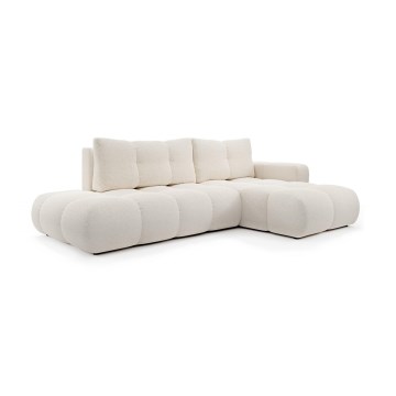 Canapé d'angle pliable rembourré en forme de L avec un espace de rangement ALMADA droit beige clair