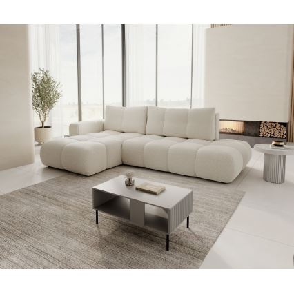 Canapé d'angle pliable rembourré en forme de L avec un espace de rangement ALMADA droit beige clair