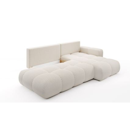 Canapé d'angle pliable rembourré en forme de L avec un espace de rangement ALMADA droit beige clair