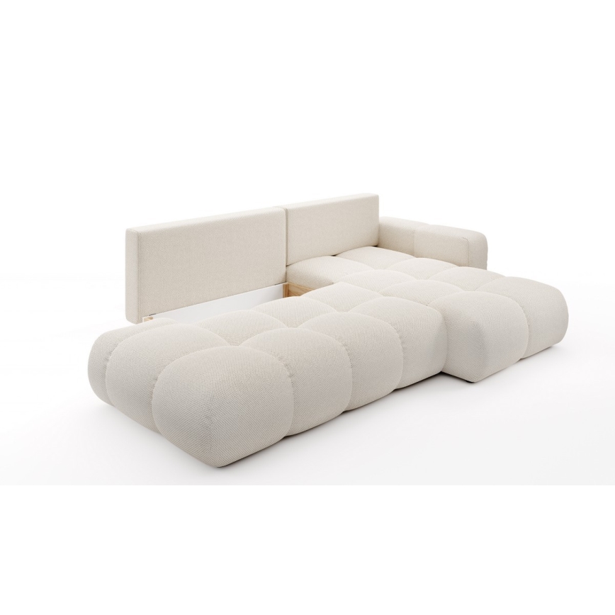 Canapé d'angle pliable rembourré en forme de L avec un espace de rangement ALMADA droit beige clair