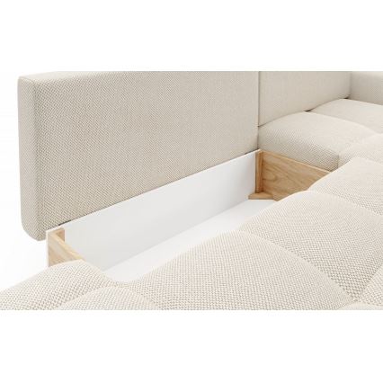 Canapé d'angle pliable rembourré en forme de L avec un espace de rangement ALMADA droit beige clair