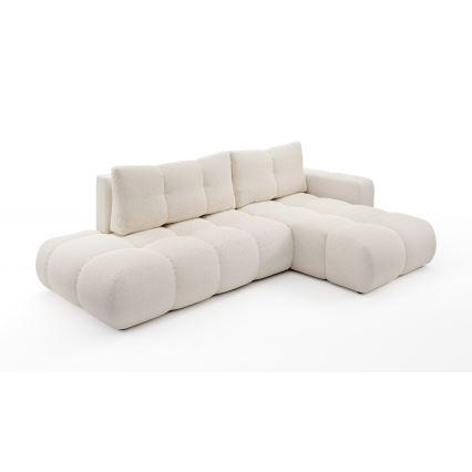 Canapé d'angle pliable rembourré en forme de L avec un espace de rangement ALMADA droit beige clair