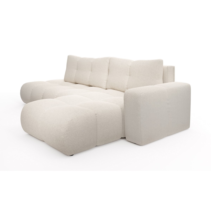 Canapé d'angle pliable rembourré en forme de L avec un espace de rangement ALMADA droit beige clair
