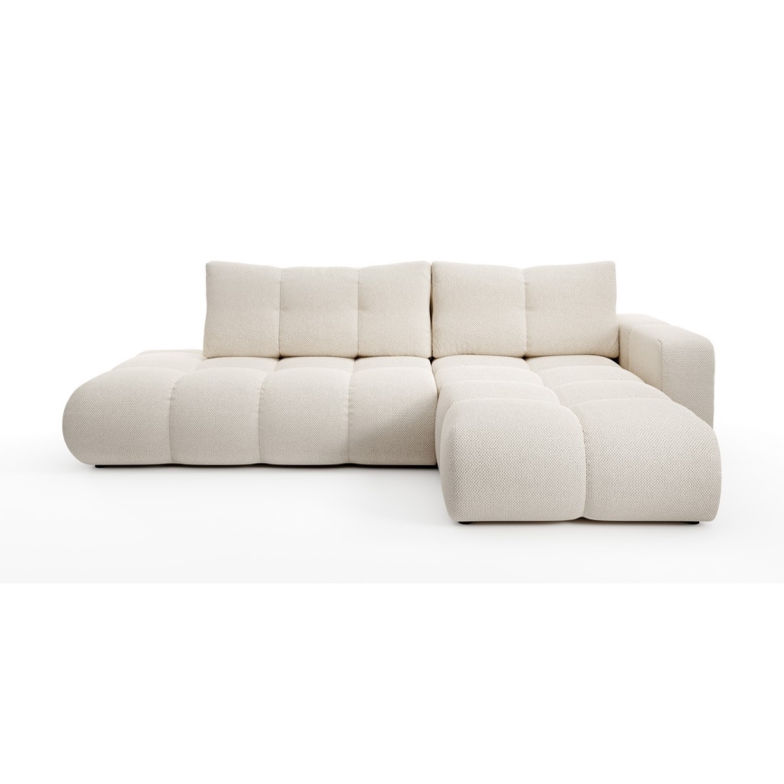 Canapé d'angle pliable rembourré en forme de L avec un espace de rangement ALMADA droit beige clair