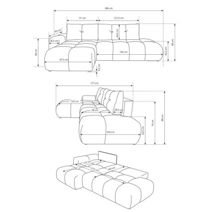 Canapé d'angle pliable rembourré en forme de L avec un espace de rangement ALMADA droit beige clair