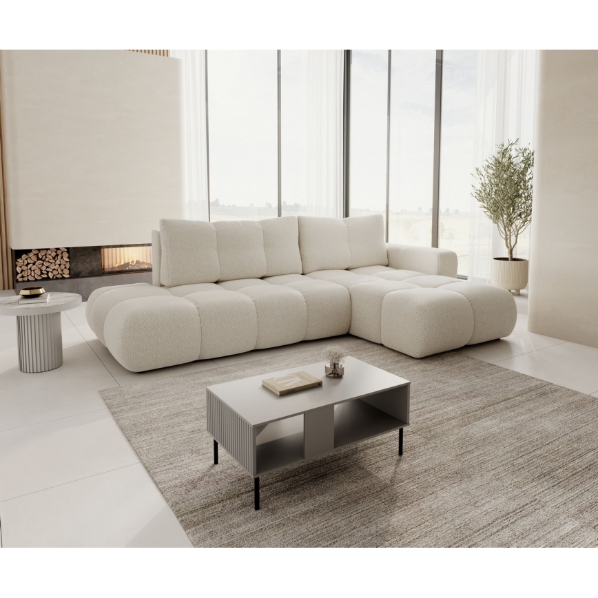 Canapé d'angle pliable rembourré en forme de L avec un espace de rangement ALMADA gauche beige clair