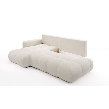 Canapé d'angle pliable rembourré en forme de L avec un espace de rangement ALMADA gauche beige clair
