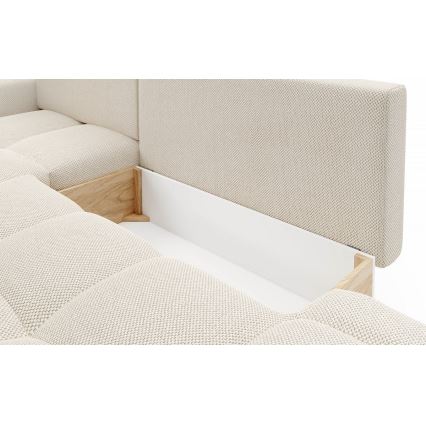 Canapé d'angle pliable rembourré en forme de L avec un espace de rangement ALMADA gauche beige clair