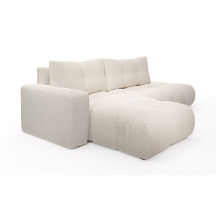 Canapé d'angle pliable rembourré en forme de L avec un espace de rangement ALMADA gauche beige clair