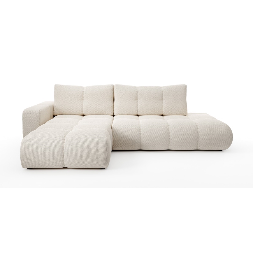 Canapé d'angle pliable rembourré en forme de L avec un espace de rangement ALMADA gauche beige clair
