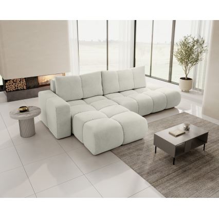 Canapé d'angle pliable rembourré en forme de L avec un espace de rangement ALMADA gauche beige