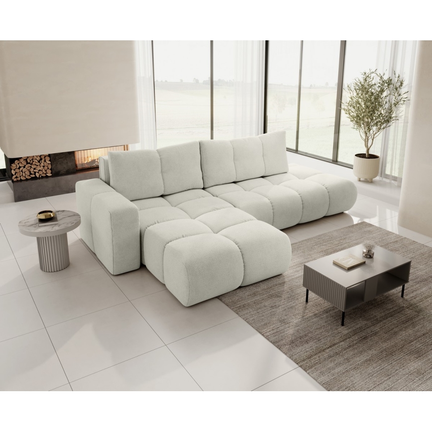 Canapé d'angle pliable rembourré en forme de L avec un espace de rangement ALMADA gauche beige