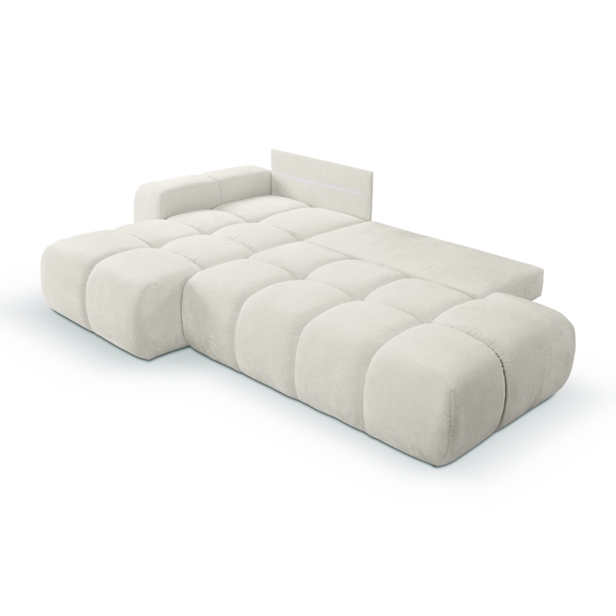 Canapé d'angle pliable rembourré en forme de L avec un espace de rangement ALMADA gauche beige