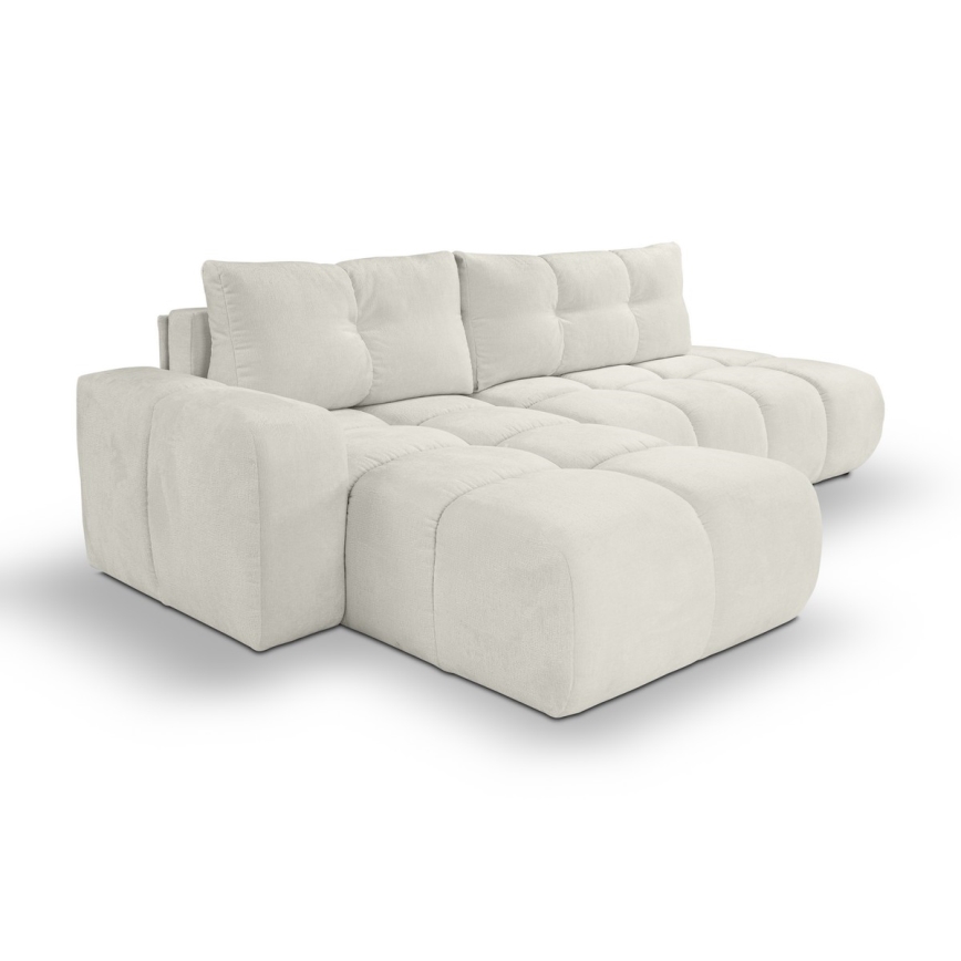 Canapé d'angle pliable rembourré en forme de L avec un espace de rangement ALMADA gauche beige