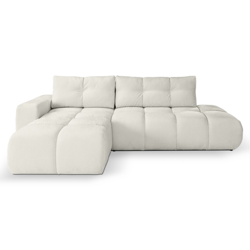 Canapé d'angle pliable rembourré en forme de L avec un espace de rangement ALMADA gauche beige