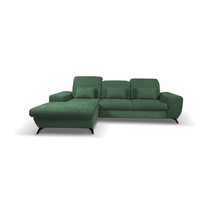 Canapé d'angle pliable rembourré en forme de L avec un espace de rangement ALTA gauche vert