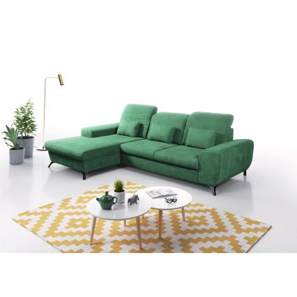 Canapé d'angle pliable rembourré en forme de L avec un espace de rangement ALTA gauche vert