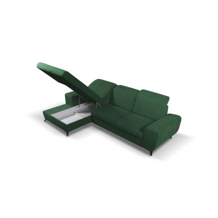 Canapé d'angle pliable rembourré en forme de L avec un espace de rangement ALTA gauche vert