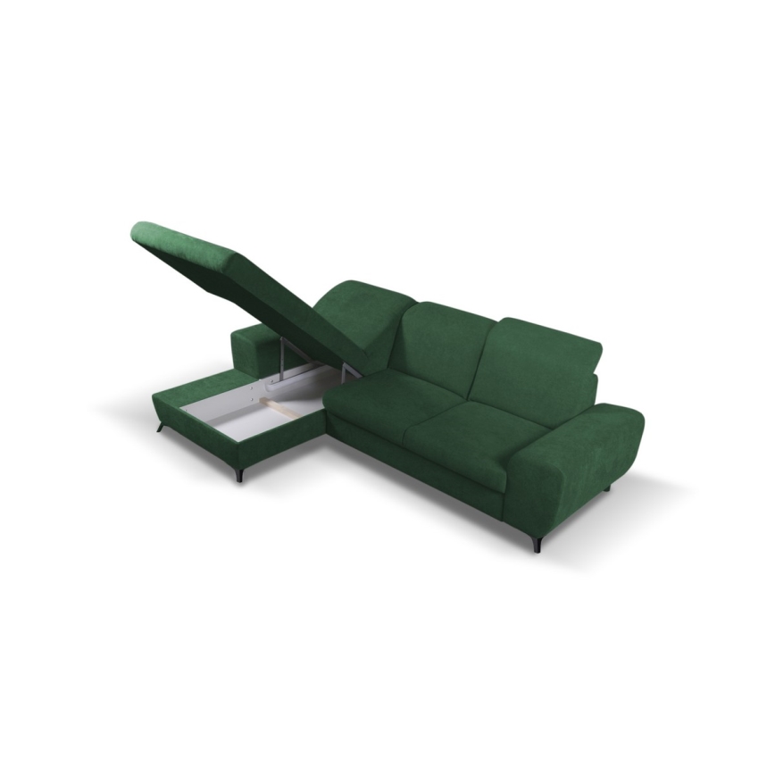 Canapé d'angle pliable rembourré en forme de L avec un espace de rangement ALTA gauche vert