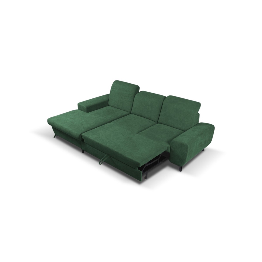 Canapé d'angle pliable rembourré en forme de L avec un espace de rangement ALTA gauche vert
