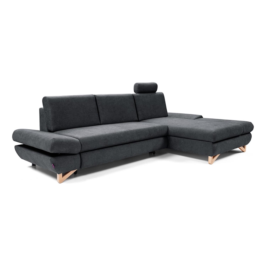 Canapé d'angle pliable rembourré en forme de L avec un espace de rangement AVESTA droit anthracite