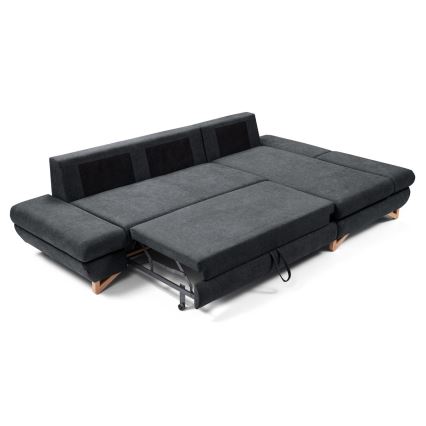 Canapé d'angle pliable rembourré en forme de L avec un espace de rangement AVESTA droit anthracite