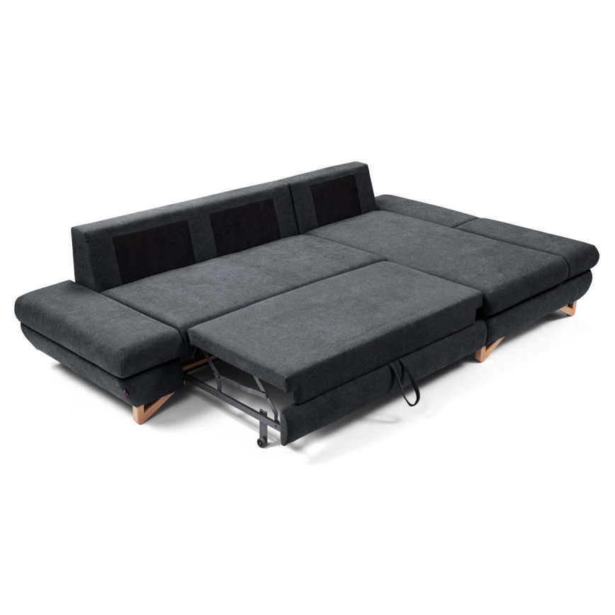 Canapé d'angle pliable rembourré en forme de L avec un espace de rangement AVESTA droit anthracite