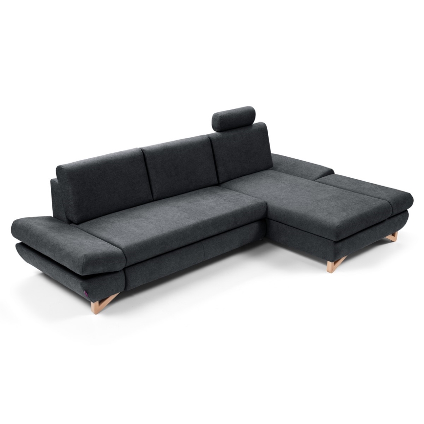 Canapé d'angle pliable rembourré en forme de L avec un espace de rangement AVESTA droit anthracite