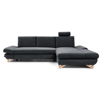 Canapé d'angle pliable rembourré en forme de L avec un espace de rangement AVESTA droit anthracite