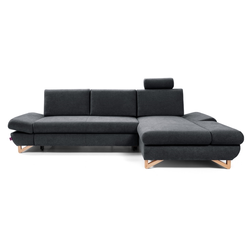 Canapé d'angle pliable rembourré en forme de L avec un espace de rangement AVESTA droit anthracite