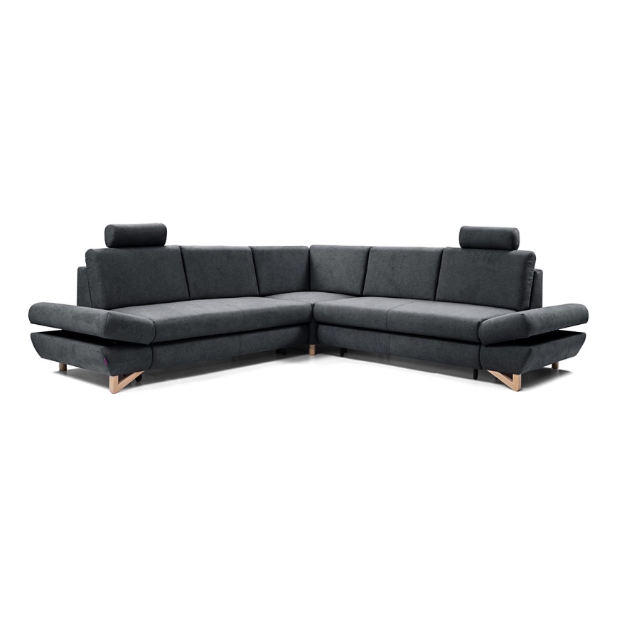 Canapé d'angle pliable rembourré en forme de L avec un espace de rangement AVESTA droit anthracite