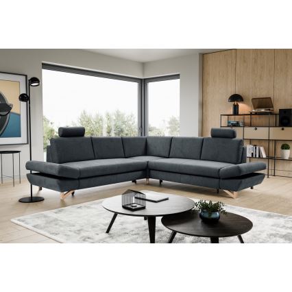 Canapé d'angle pliable rembourré en forme de L avec un espace de rangement AVESTA droit anthracite