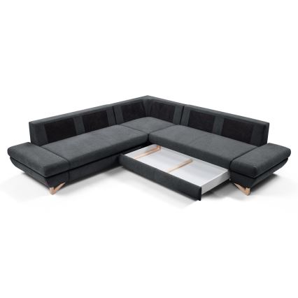 Canapé d'angle pliable rembourré en forme de L avec un espace de rangement AVESTA droit anthracite
