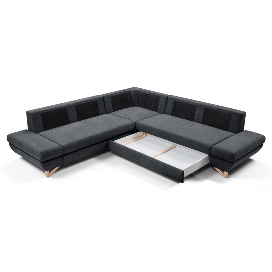 Canapé d'angle pliable rembourré en forme de L avec un espace de rangement AVESTA droit anthracite