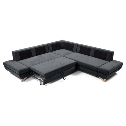 Canapé d'angle pliable rembourré en forme de L avec un espace de rangement AVESTA droit anthracite