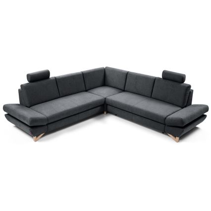Canapé d'angle pliable rembourré en forme de L avec un espace de rangement AVESTA droit anthracite