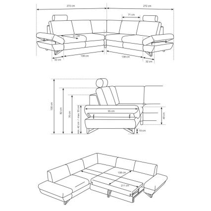 Canapé d'angle pliable rembourré en forme de L avec un espace de rangement AVESTA droit anthracite