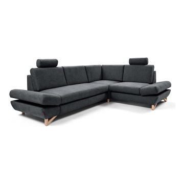 Canapé d'angle pliable rembourré en forme de L avec un espace de rangement AVESTA droit anthracite