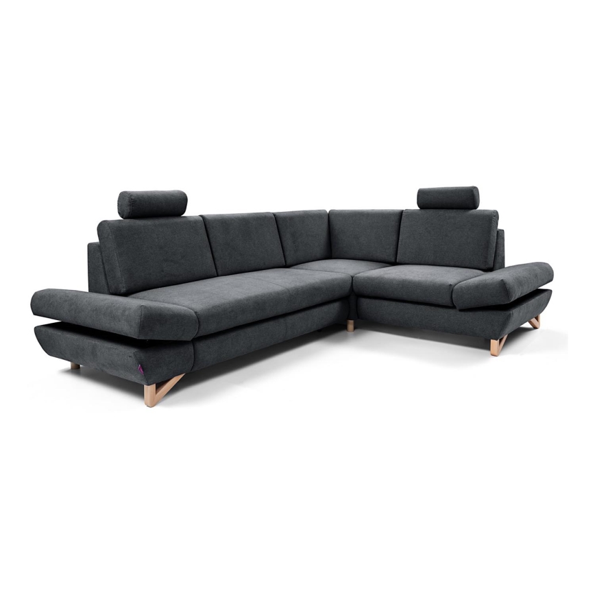 Canapé d'angle pliable rembourré en forme de L avec un espace de rangement AVESTA droit anthracite