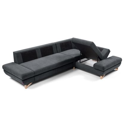 Canapé d'angle pliable rembourré en forme de L avec un espace de rangement AVESTA droit anthracite