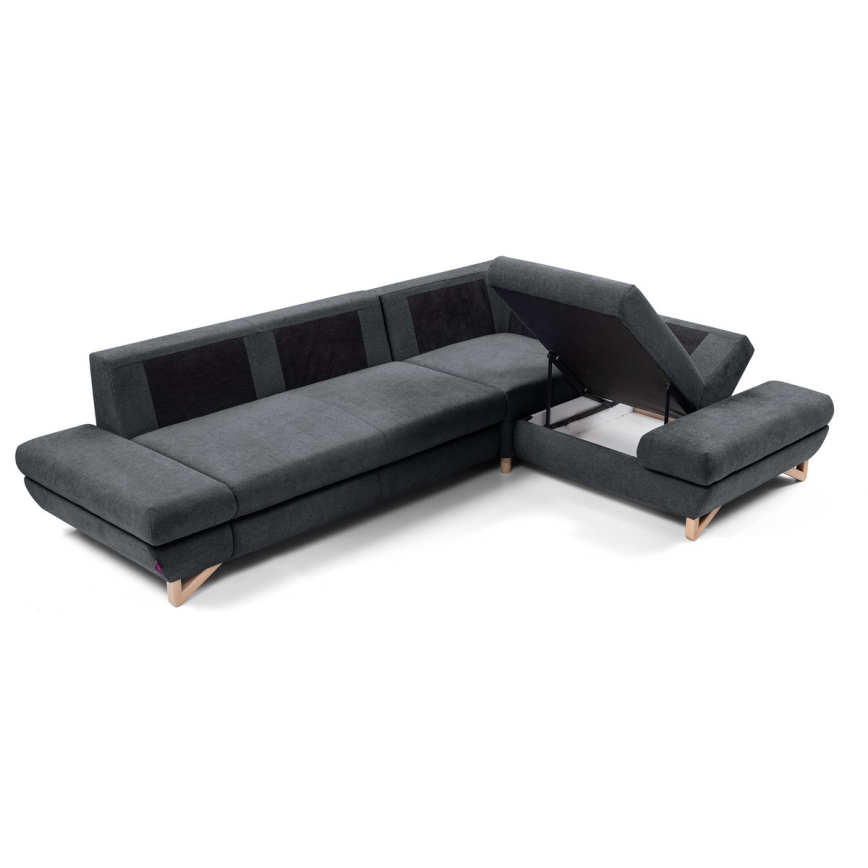 Canapé d'angle pliable rembourré en forme de L avec un espace de rangement AVESTA droit anthracite