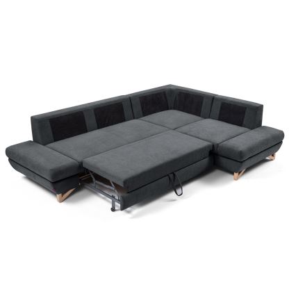 Canapé d'angle pliable rembourré en forme de L avec un espace de rangement AVESTA droit anthracite