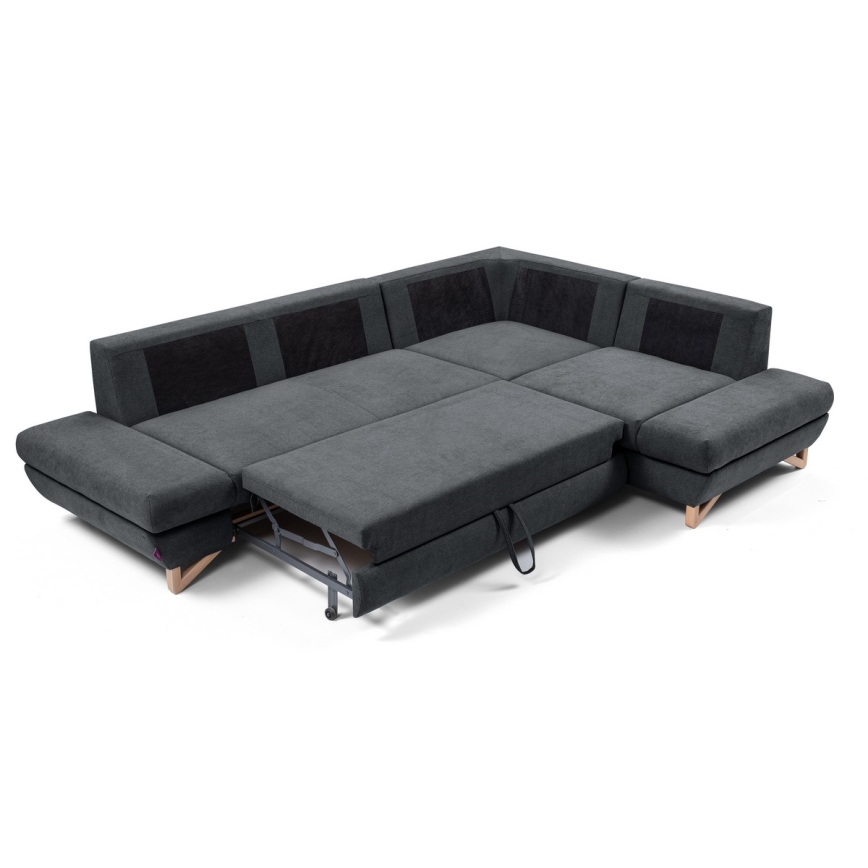 Canapé d'angle pliable rembourré en forme de L avec un espace de rangement AVESTA droit anthracite