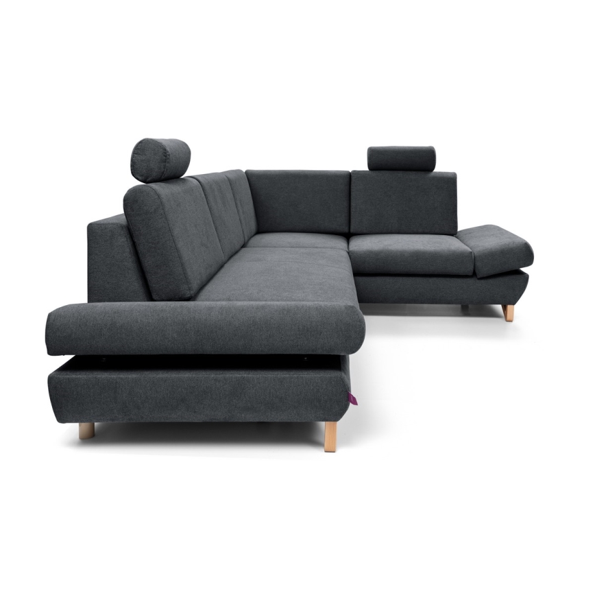 Canapé d'angle pliable rembourré en forme de L avec un espace de rangement AVESTA droit anthracite