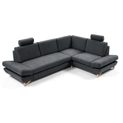 Canapé d'angle pliable rembourré en forme de L avec un espace de rangement AVESTA droit anthracite