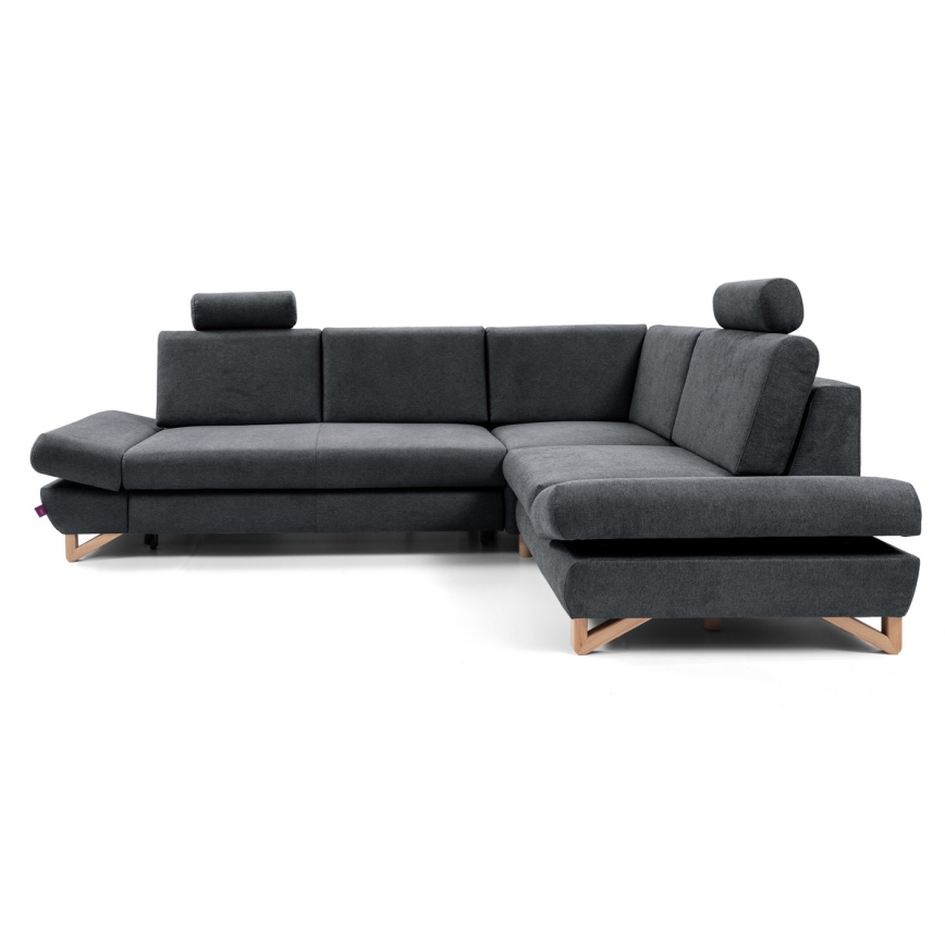 Canapé d'angle pliable rembourré en forme de L avec un espace de rangement AVESTA droit anthracite